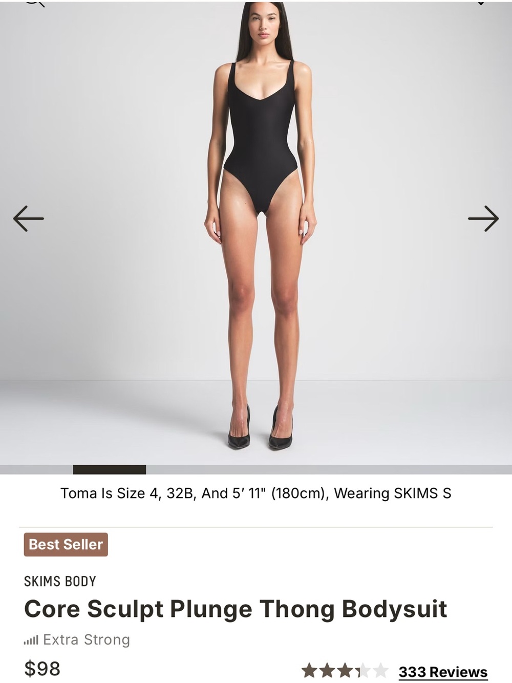 Skims Women’s Black V-Neck Slim Fit Bodysuit- medium, NWT